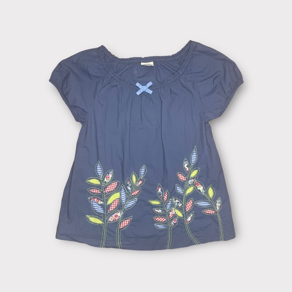Mini Boden Slate Blue Leaf Applique Tunic Top